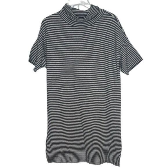 Eileen Fisher Merino Wool Striped Mock Neck Short Sleeve Dress. Size Medium. - Picture 1 of 8